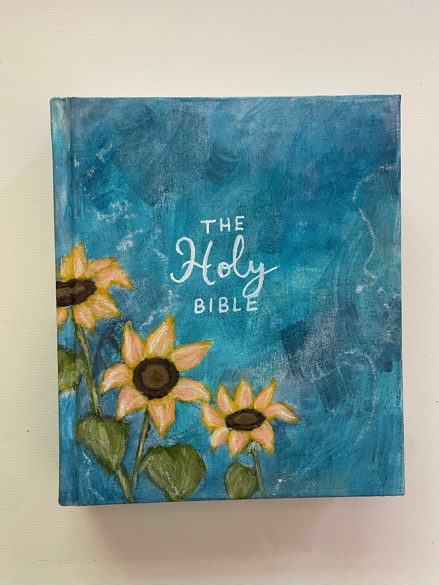 Hand-Painted Bible: Blue & Sunflowers