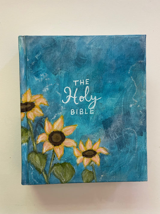 Hand-Painted Bible: Blue & Sunflowers