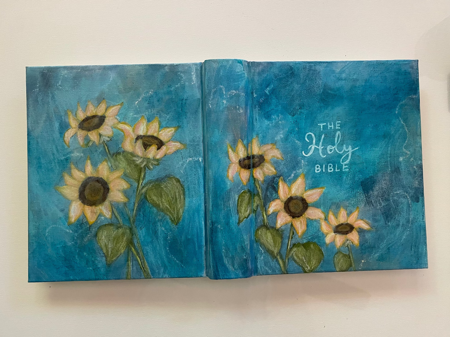 Hand-Painted Bible: Blue & Sunflowers